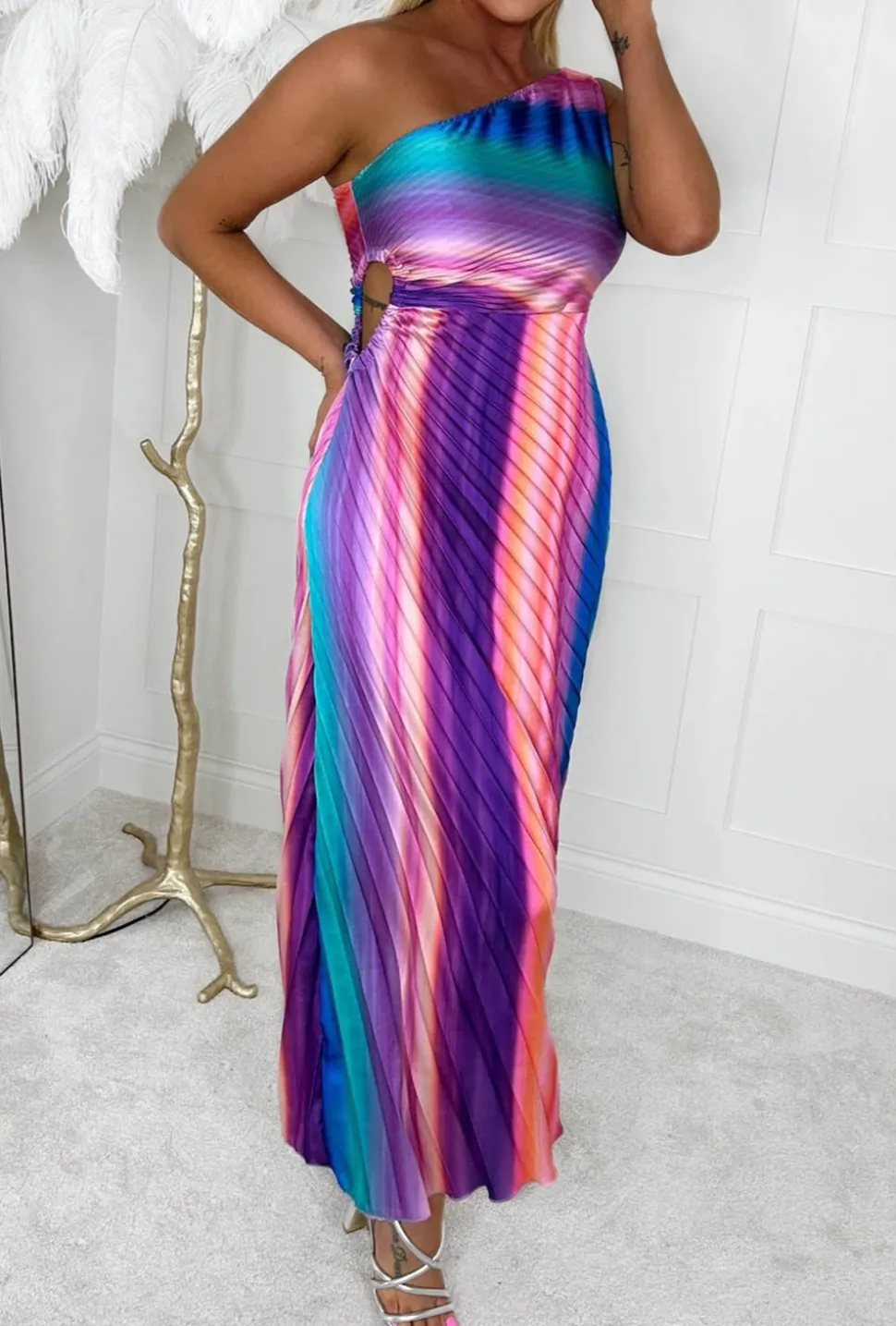 Romantic Glamour Multi Pleated One Shoulder Asymmetric Hem Dress