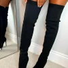 Roxanne Black Stretch Knit Over The Knee Boots