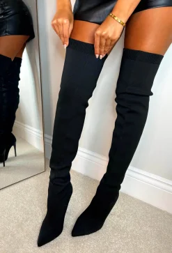 Roxanne Black Stretch Knit Over The Knee Boots