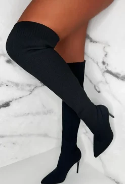 Roxxie Black Stretch Knit Over The Knee Boots