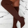 Roxxie Chocolate Brown Stretch Knit Over The Knee Boots