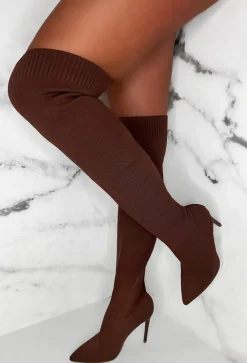 Roxxie Chocolate Brown Stretch Knit Over The Knee Boots