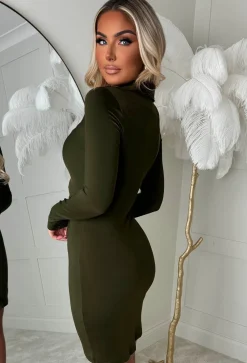 Ruched Forever Khaki Ruched Front Shirt Dress