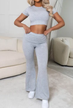 Ruched to You Grey Marl Ruched Flared Loungewear Two Piece Set