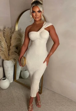 Runaway Heart Cream Knot Detail Knitted Midi Dress