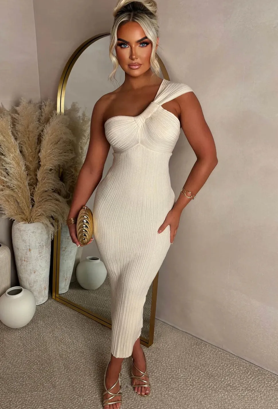 Runaway Heart Cream Knot Detail Knitted Midi Dress