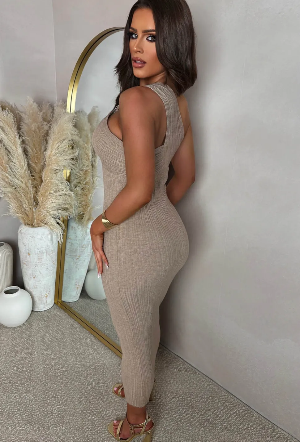 Runaway Heart Taupe Knot Detail Knitted Midi Dress