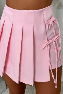 Sabrina Light Pink Bow Tie Pleated Mini Skort