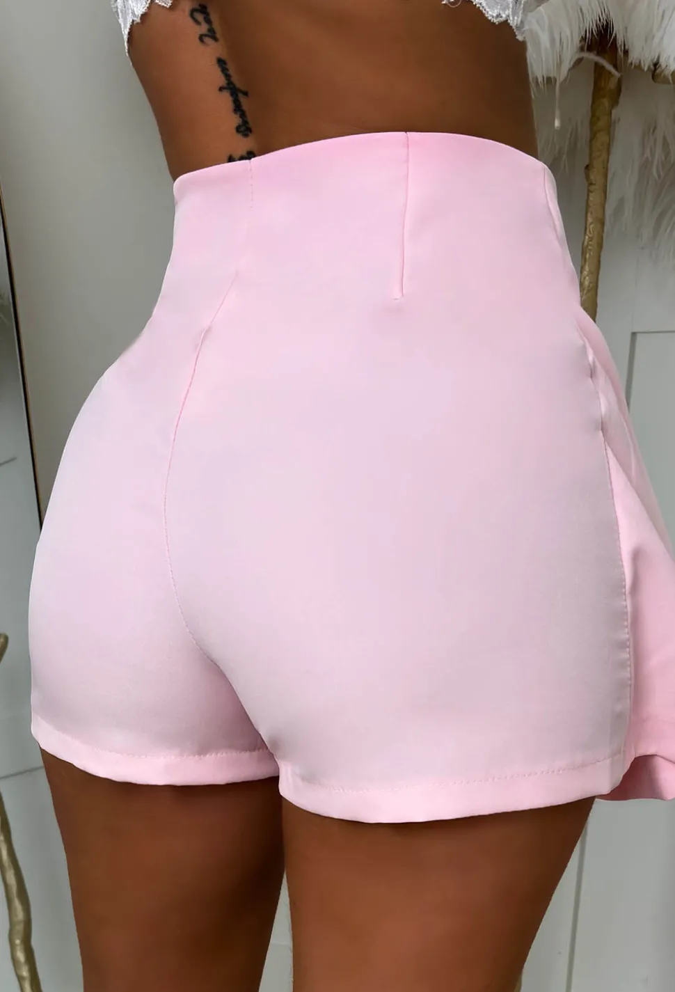 Sabrina Light Pink Bow Tie Pleated Mini Skort
