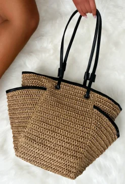 Sand Dune Dreams Tan Raffia Tote Bag