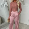 Satin Days Light Pink Satin Elasticated Wide Leg Trousers