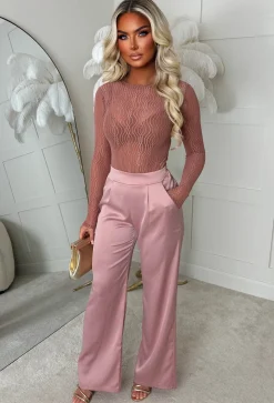 Satin Days Light Pink Satin Elasticated Wide Leg Trousers