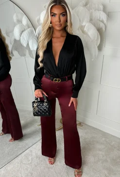 Satin Illusion Burgundy Satin Trousers