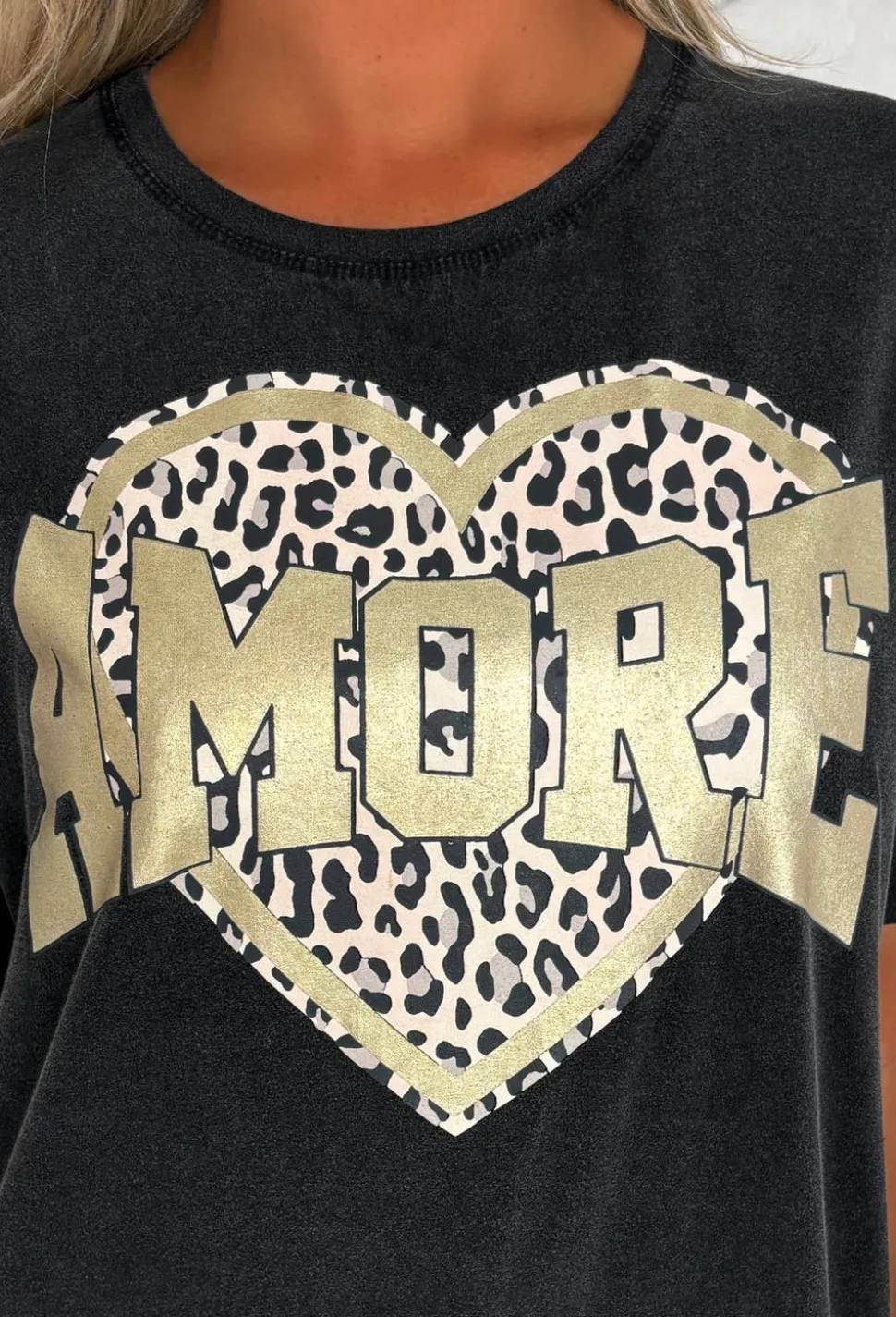 Scarlette Black Amore Leopard Heart T-Shirt
