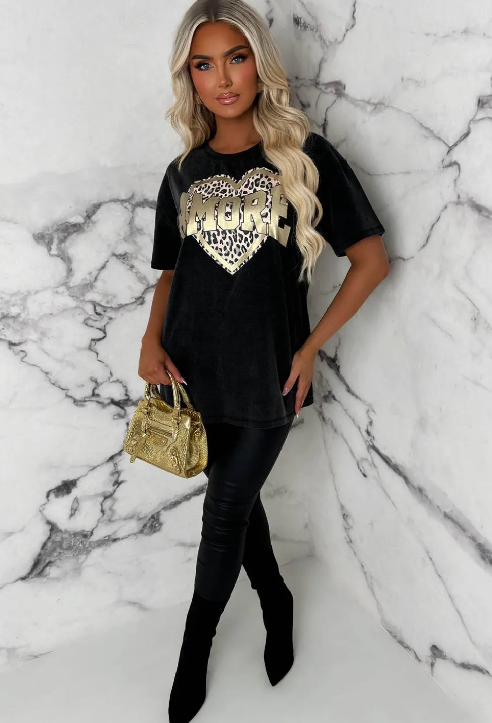 Scarlette Black Amore Leopard Heart T-Shirt
