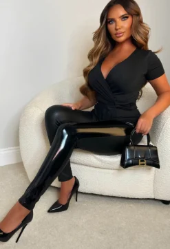 Seductive Chic Black Faux Leather Matte & Shine Leggings