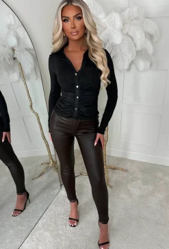 She's All Class Black Ruched Shirt