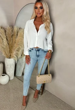 She's Effortless White Cropped Shirt