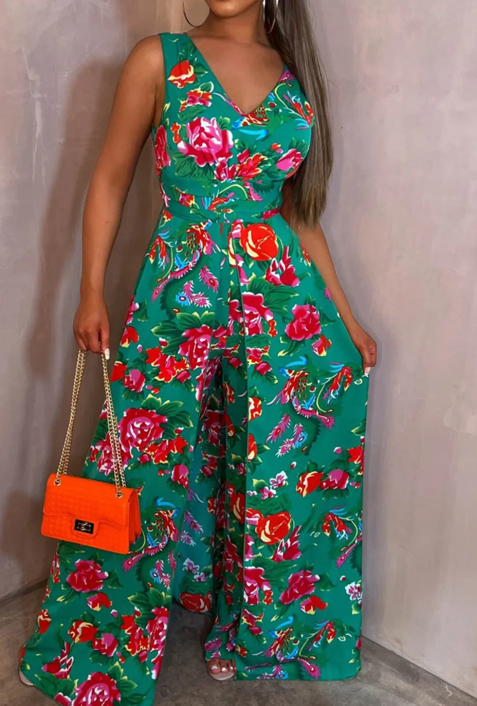She's So Fancy Multi Rose Print Ruched Waist Over Skirt Jumpsuit