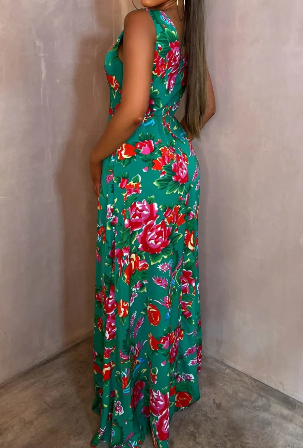 She's So Fancy Multi Rose Print Ruched Waist Over Skirt Jumpsuit