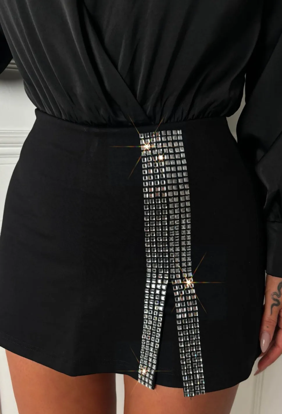 Shining Chic Black Diamante Split Skort