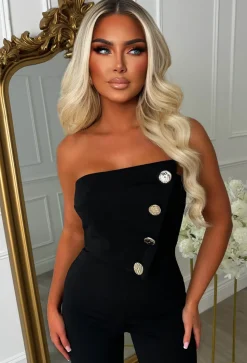 Slay Bae Black Button Bandeau Jumpsuit