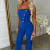 Slay Bae Cobalt Button Bandeau Jumpsuit