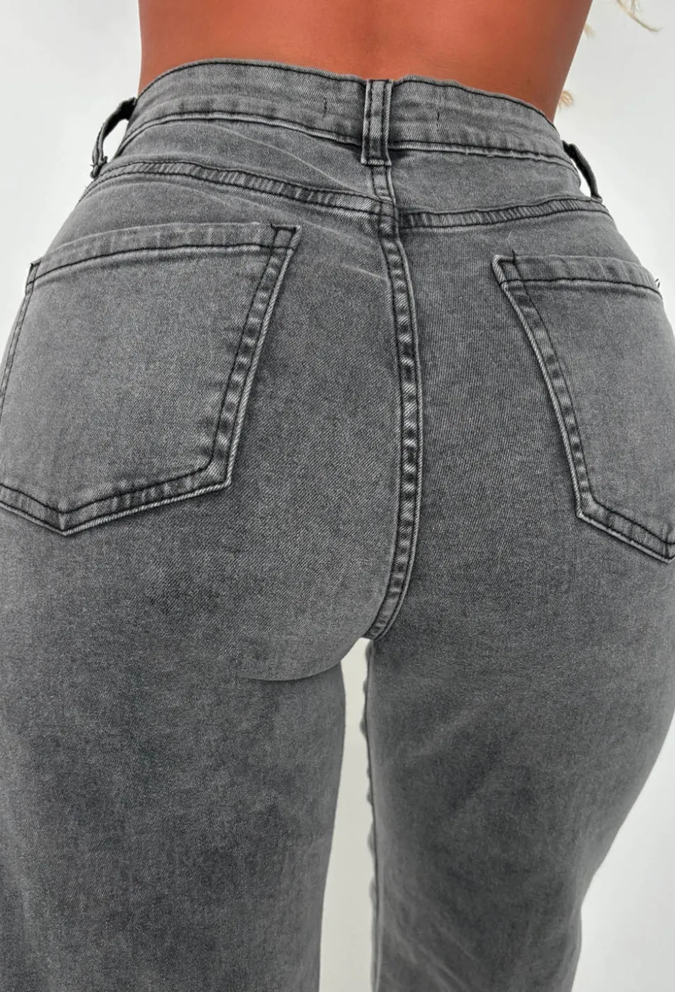 Slim Pickings Black Stitch Seamed Stretch Straight Leg Jeans