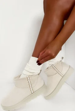 Snowy Blues Cream Aztec Detail Faux Fur Lining Cosy Boots