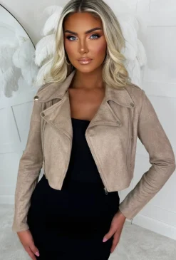 Songbird Stone Faux Suede Cropped Biker Jacket