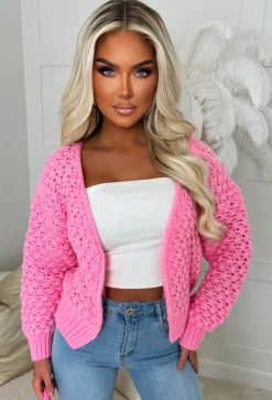 Sophia Pink Chunky Knit Cardigan