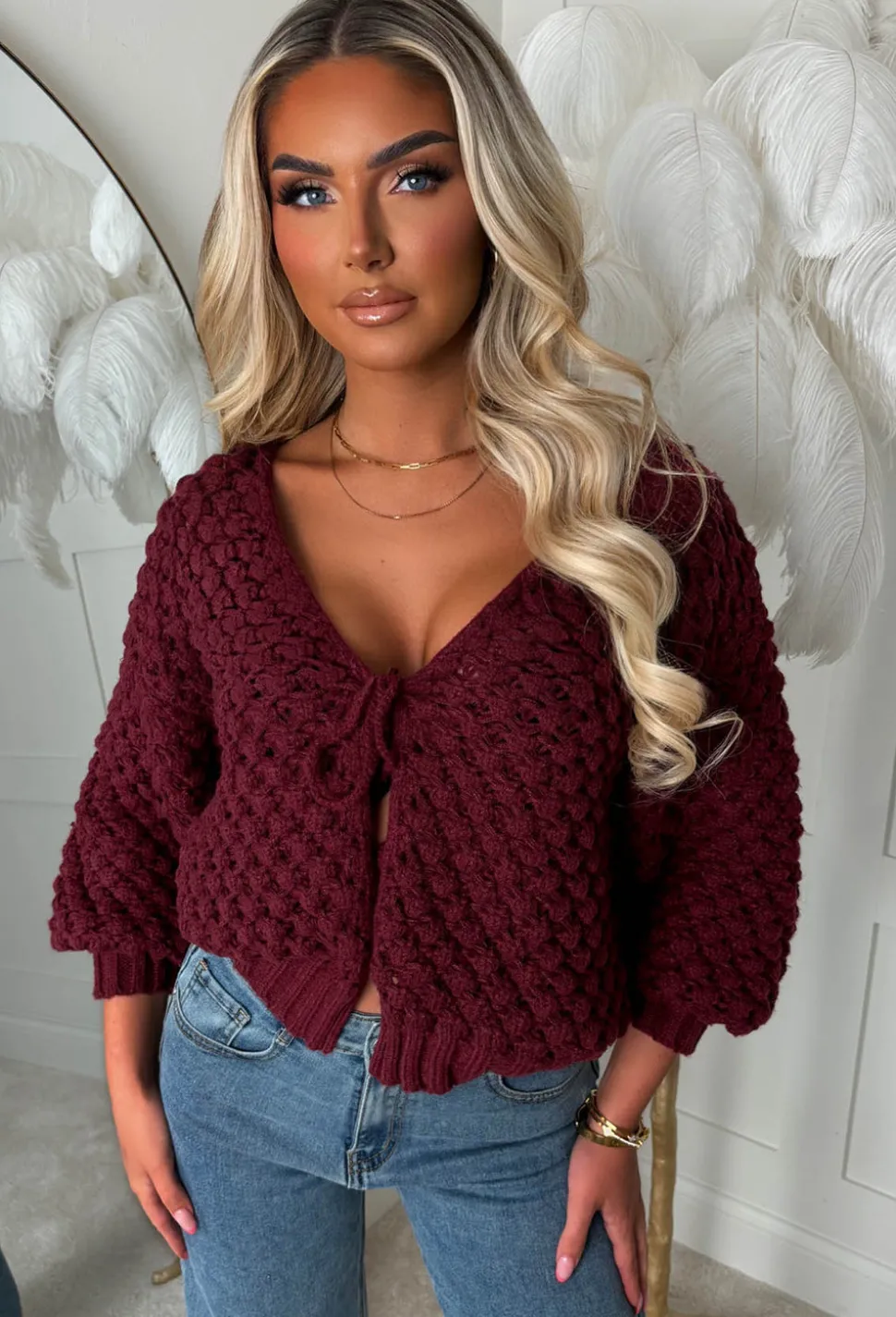 Sophia Wine Chunky Knit Cardigan