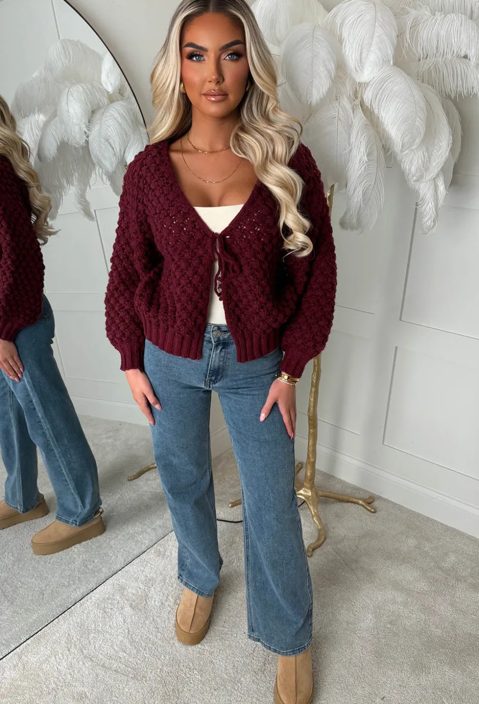 Sophia Wine Chunky Knit Cardigan