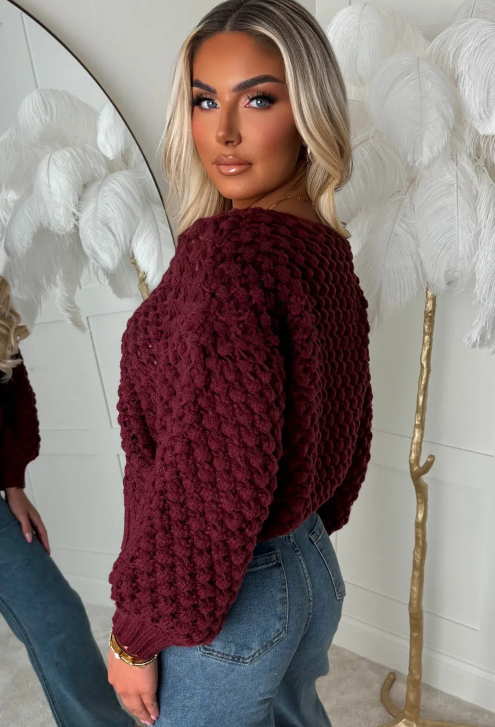 Sophia Wine Chunky Knit Cardigan