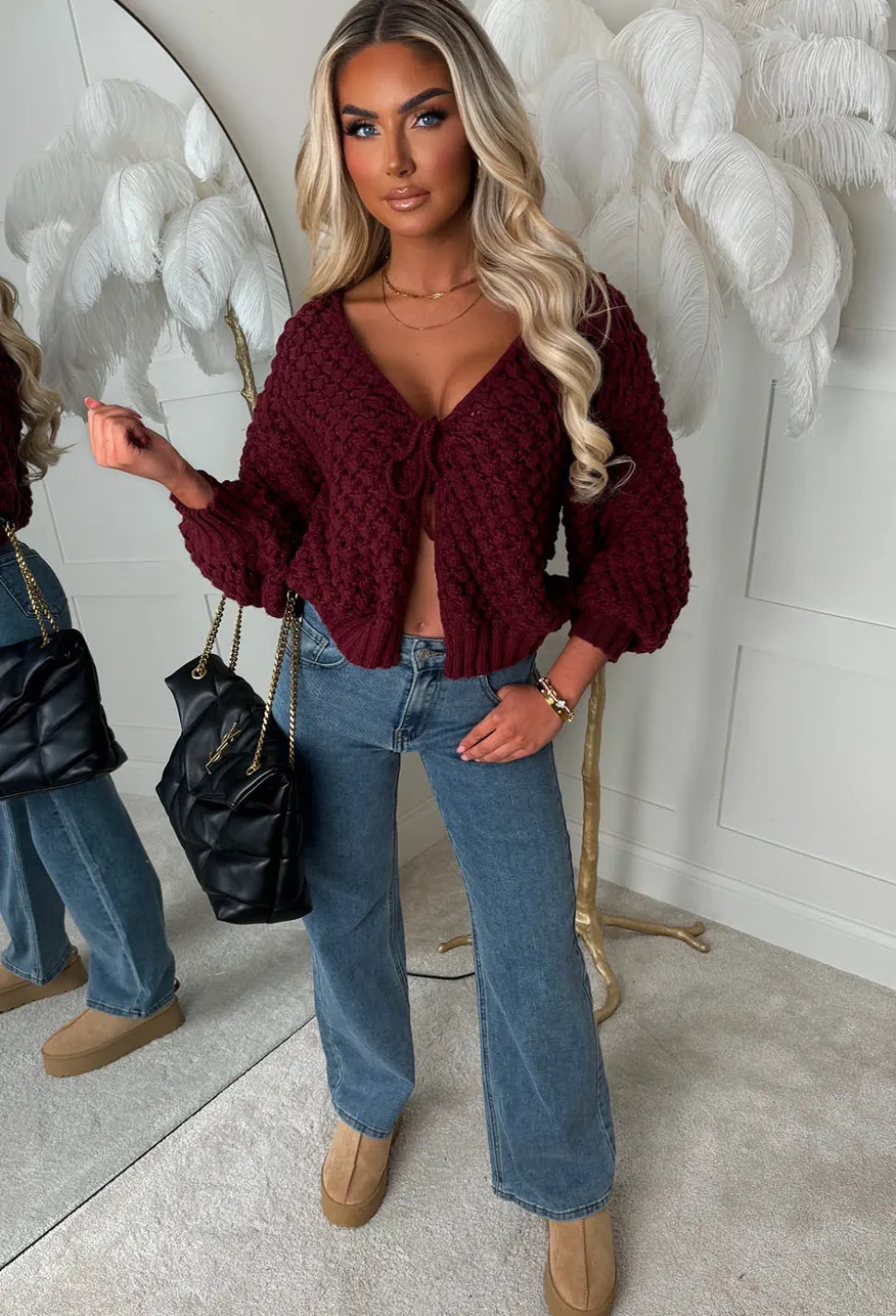Sophia Wine Chunky Knit Cardigan