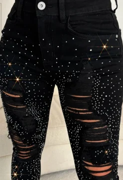 Sparkle Days Black Sparkle Ripped Stretch Jeans