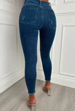 Sparkle Days Dark Blue Sparkle Ripped Stretch Jeans