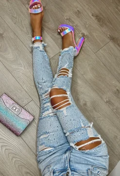 Sparkle Days Light Blue Sparkle Ripped Jeans