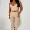 Sporty Girl Beige Halter Neck Top & Leggings Active Set