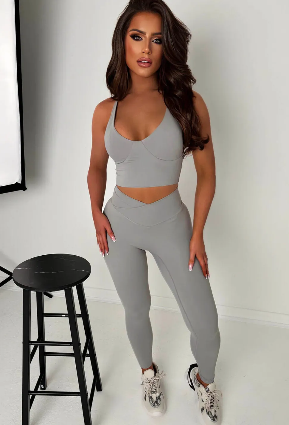 Sporty Girl Grey Halter Neck Top & Leggings Active Set