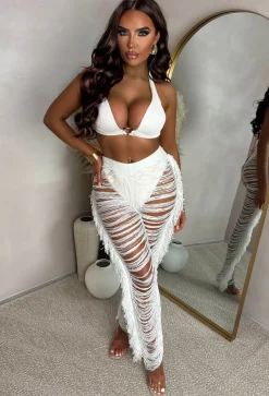 Stairway To Paradise Cream Ladder Effect Trousers