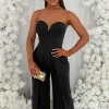 Stand Out Babe Black Bandeau Slit Leg Jumpsuit