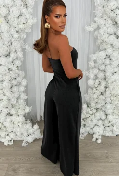 Stand Out Babe Black Bandeau Slit Leg Jumpsuit