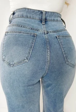 Star Power Mid Wash Embroidered Detail Straight Leg Jeans