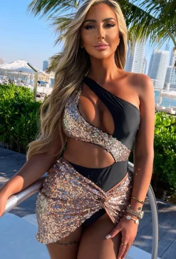 Stay Golden Rose Gold Full Sequin Knot Detail Mini Skirt