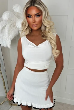Staying Cute White Rib Knit Contrast Skirt