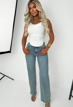 Sugar Daddy Light Wash Super Stretch Dad Fit Wide Leg Jeans