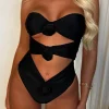 Summer Corsage Black Flower Embellished Cut Out Swimsuit