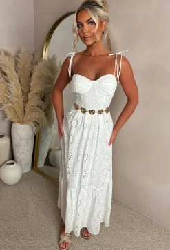 Summer Seduction White Broiderie Tie Strap Maxi Dress