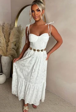 Summer Seduction White Broiderie Tie Strap Maxi Dress